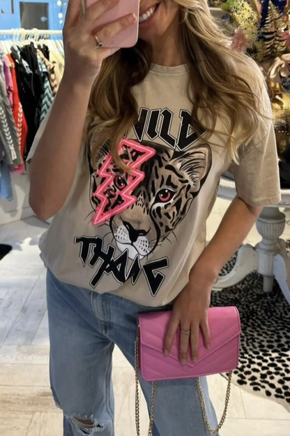 Ladies Oversized Tiger Lightning Wild Thang Short Sleeves T Shirt Top by JustDropShip