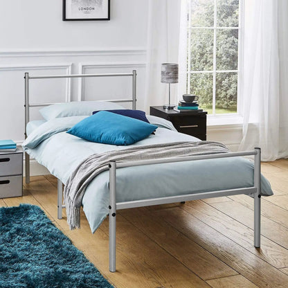 Extra Strong Single Metal Bed Frame In Silver by House of Home