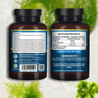 Prowise Vegan Omega-3 DHA from Algae Oil | 60 Softgels with Vitamin E by Prowise Healthcare