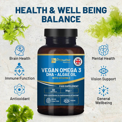 Prowise Vegan Omega-3 DHA from Algae Oil | 60 Softgels with Vitamin E by Prowise Healthcare
