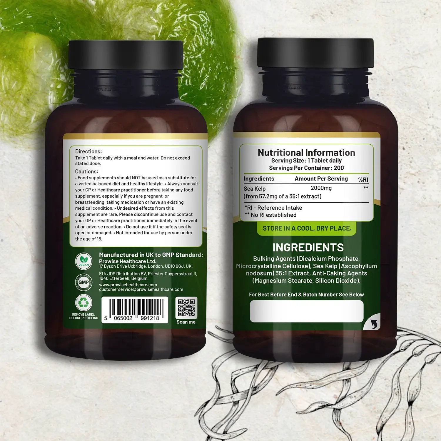 Sea Kelp 2000mg 200 Vegan Tablets | Natural Source of Iodine | Premium Ingredients | Proudly made in the UK by Prowise by Prowise Healthcare