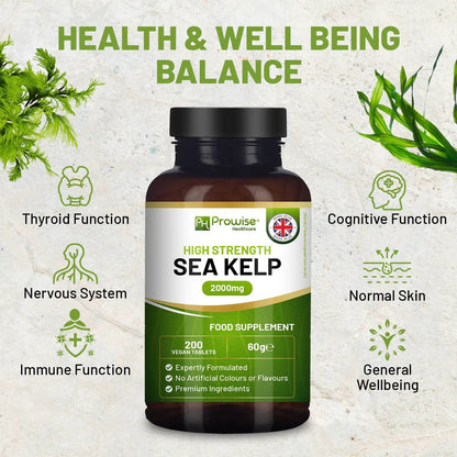 Sea Kelp 2000mg 200 Vegan Tablets | Natural Source of Iodine | Premium Ingredients | Proudly made in the UK by Prowise by Prowise Healthcare