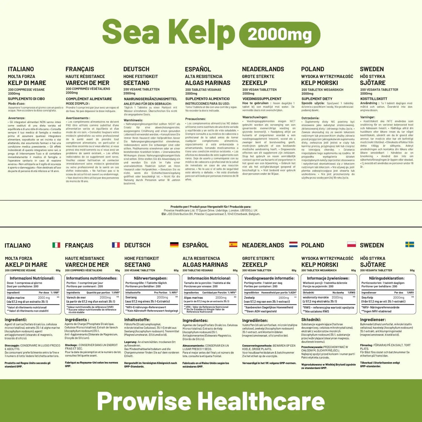 Sea Kelp 2000mg 200 Vegan Tablets | Natural Source of Iodine | Premium Ingredients | Proudly made in the UK by Prowise by Prowise Healthcare