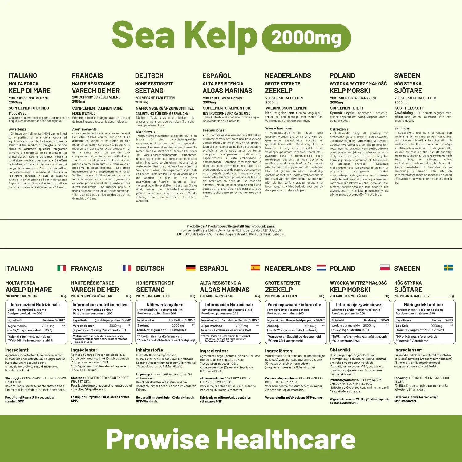 Sea Kelp 2000mg 200 Vegan Tablets | Natural Source of Iodine | Premium Ingredients | Proudly made in the UK by Prowise by Prowise Healthcare
