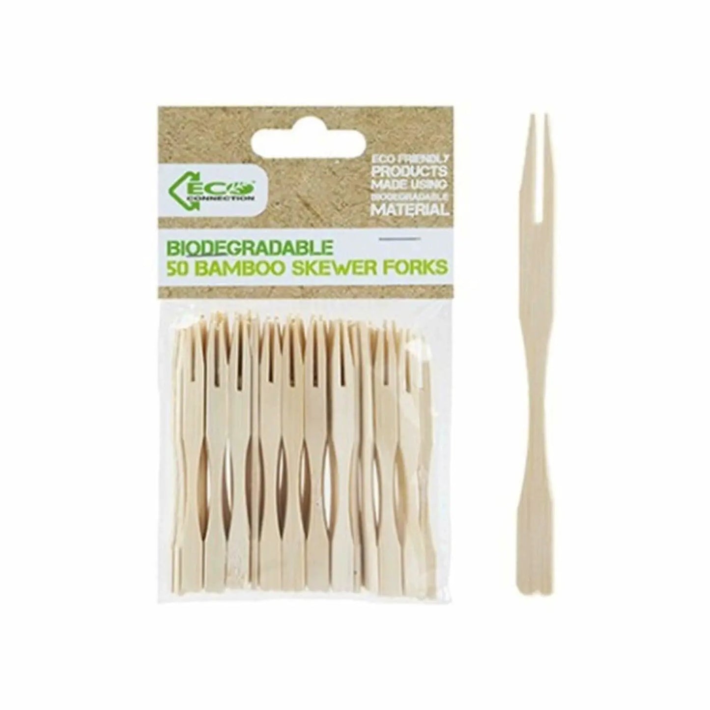 ECO Connection Pack Of 50 Disposable Natural Bamboo Skewer Forks by Aquarius