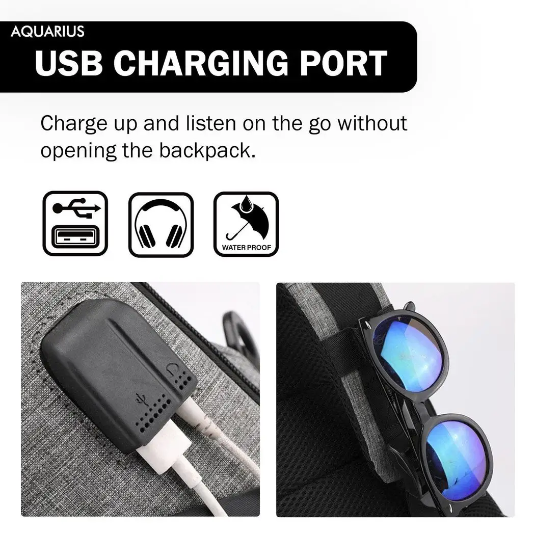 Mens Womens Kids Waterproof USB Laptop, Travel, School Backpack, Anti-Theft Zip by Aquarius