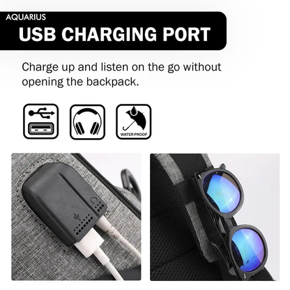 Mens Womens Kids Waterproof USB Laptop, Travel, School Backpack, Anti-Theft Zip by Aquarius