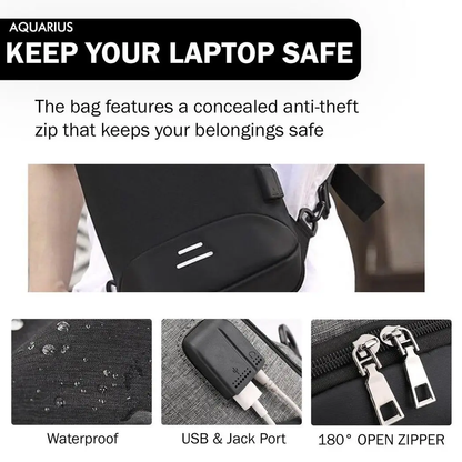 Mens Womens Kids Waterproof USB Laptop, Travel, School Backpack, Anti-Theft Zip by Aquarius