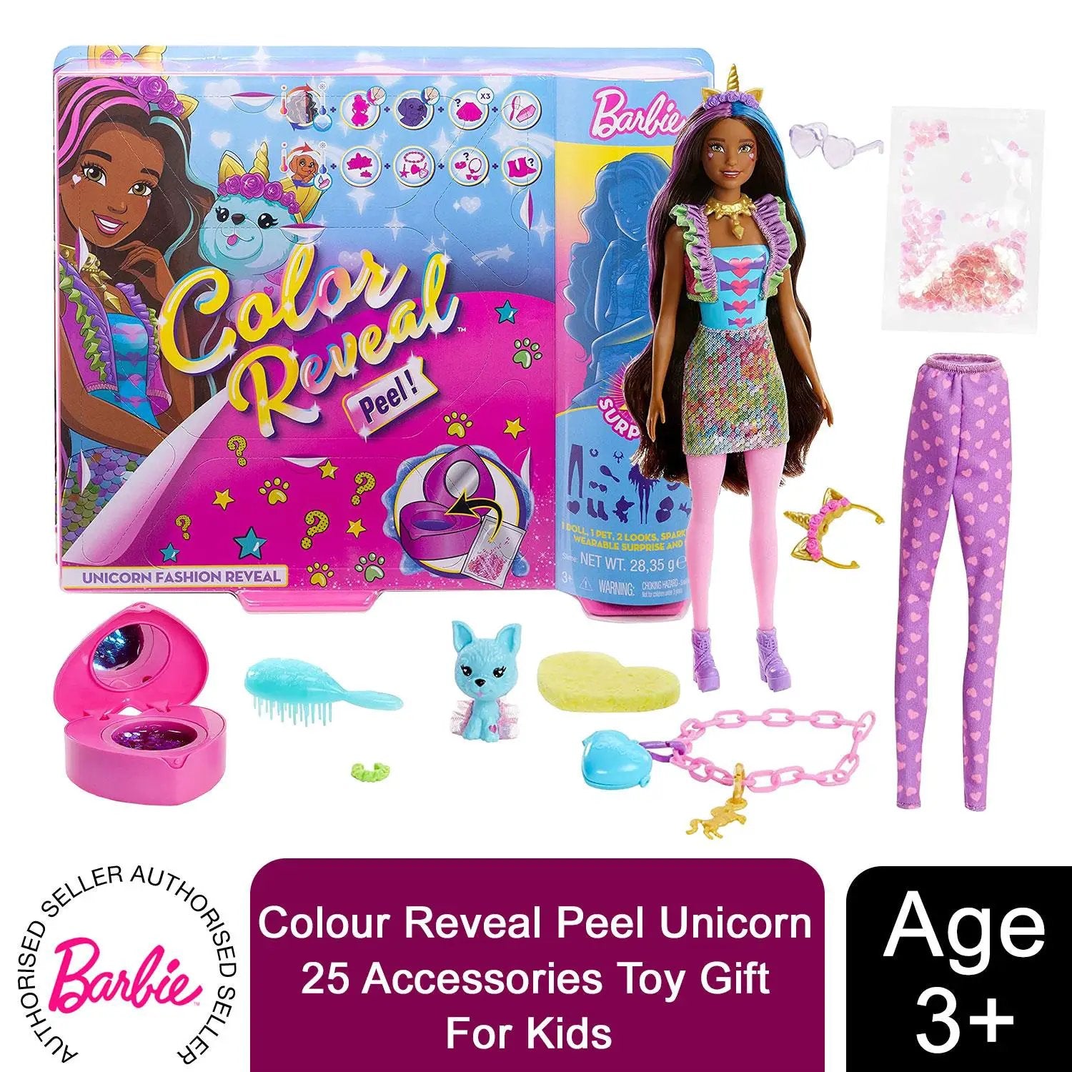 Barbie Colour Reveal Peel Unicorn Doll with 25 Accessories Toy Gift For Kids by Barbie