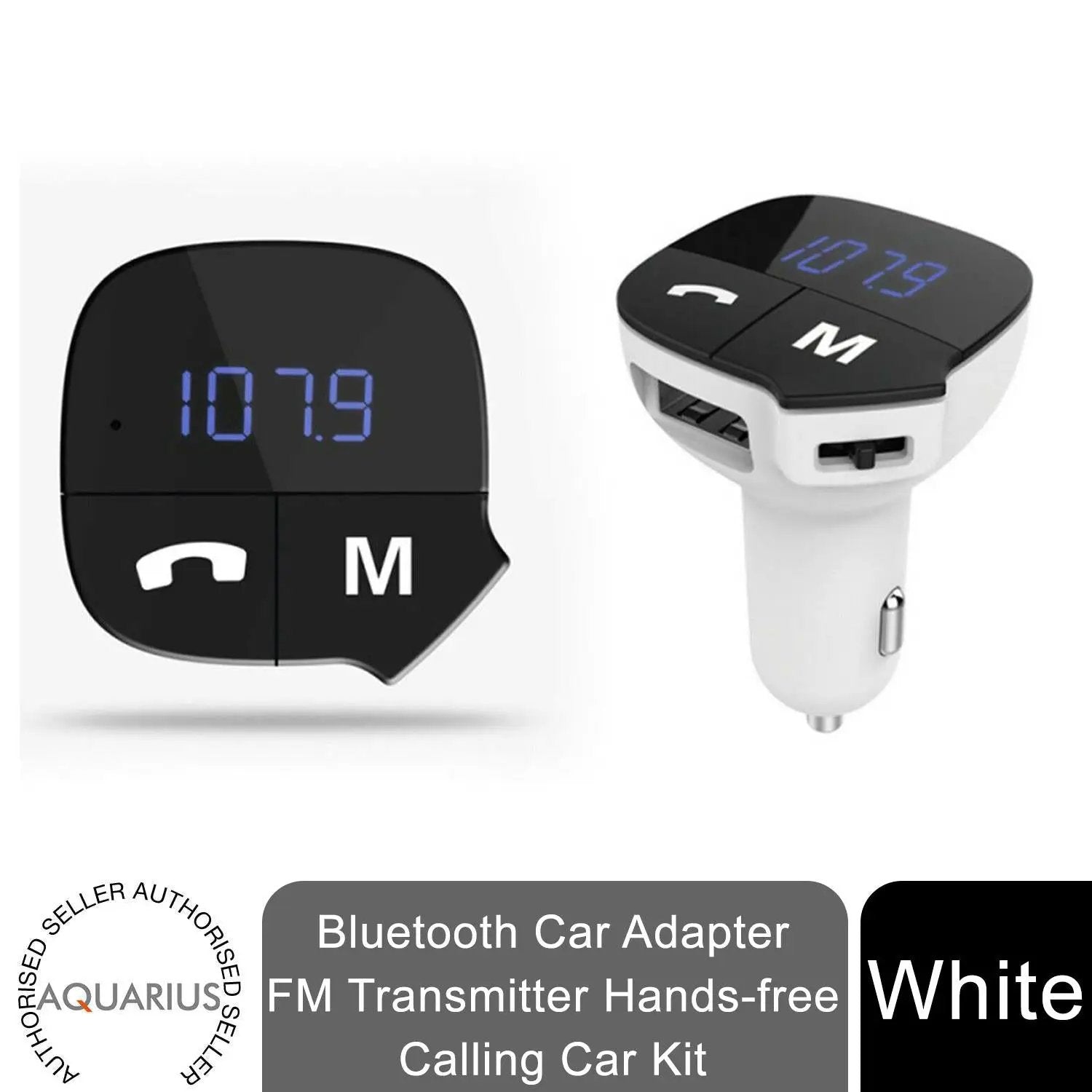 Aquarius Bluetooth Car Adapter FM Transmitter Hands-free Calling Car Kit, White by Aquarius