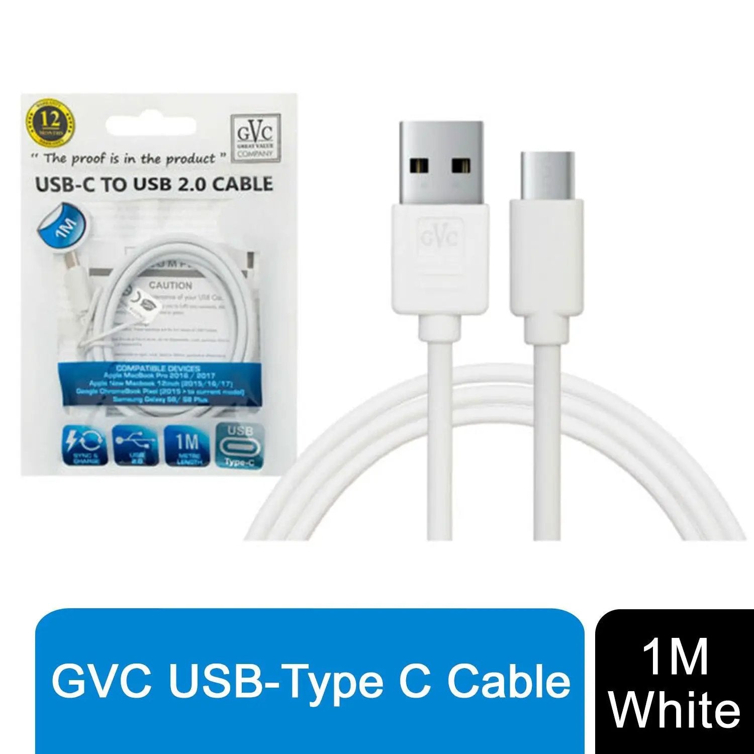 GVC USB to Type C Cable, For Phone & Pad, Charging & Syncing - 1m by GVC