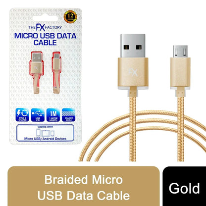Fx Braided Micro USB Data Cable, Gold, Rose Gold, Space Grey, Silver[Gold] by FX