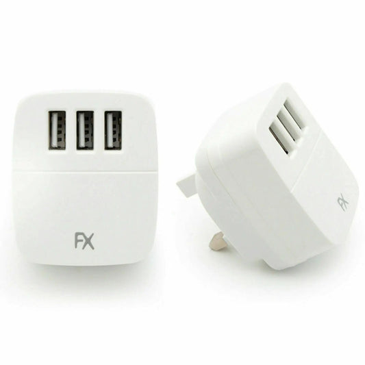 FX Powabud Mains 2 Port USB Or 3 Port USB Charger - 2.1Amp/3.1Amp[3Port USB 3.1Amp - White] by Aquarius