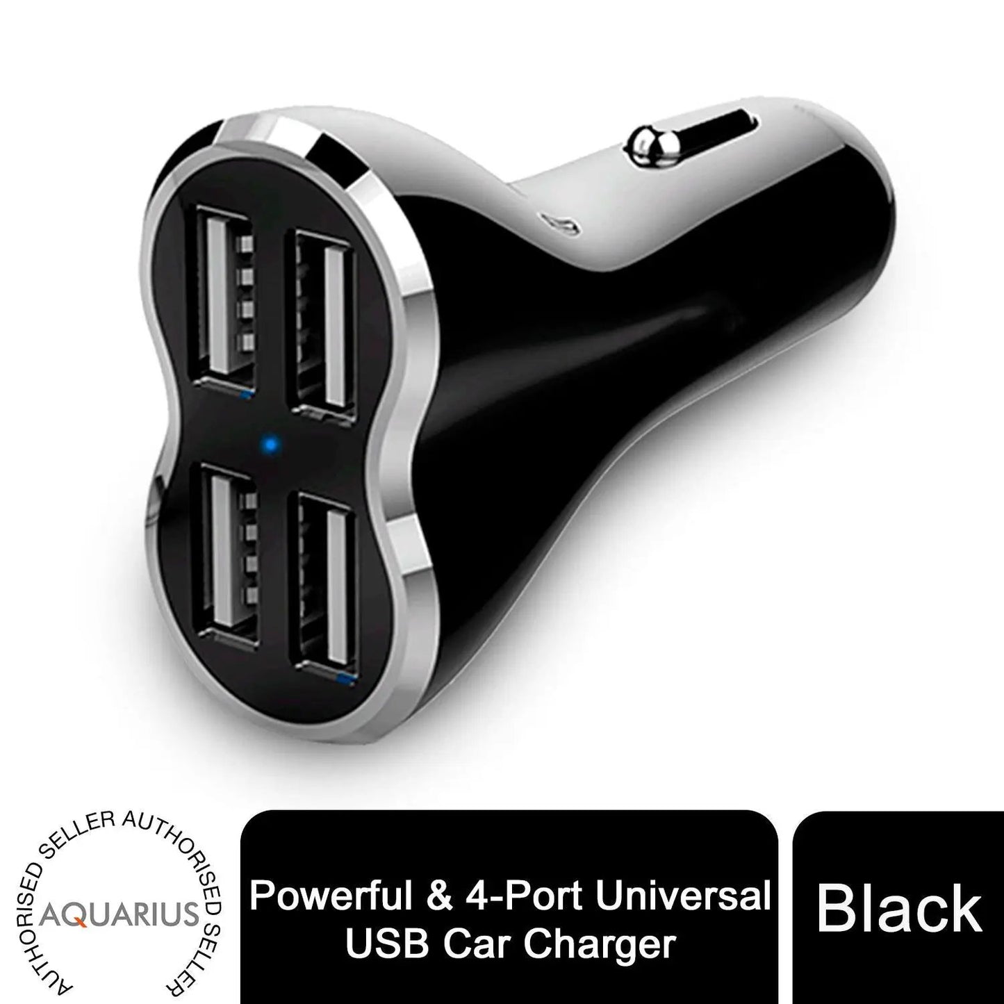 Aquarius Powerful & 4-Port Universal USB Car Charger Black by Aquarius