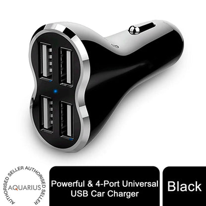 Aquarius Powerful & 4-Port Universal USB Car Charger Black by Aquarius
