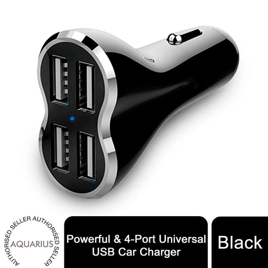 Aquarius Powerful & 4-Port Universal USB Car Charger Black by Aquarius