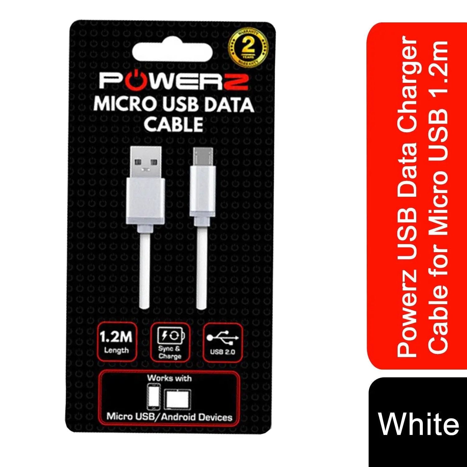 Powerz USB Data Charger Cable for Micro USB 1.2m - White by Aquarius
