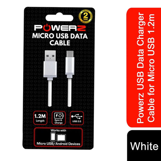 Powerz USB Data Charger Cable for Micro USB 1.2m - White by Aquarius