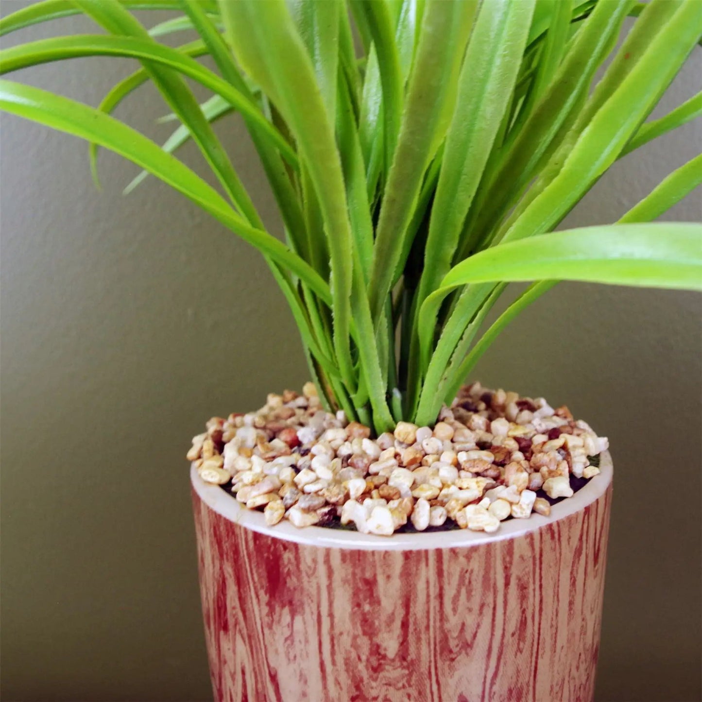 35cm Artificial Grass Plant with Contemporary Ceramic Planter and Metal Stand set by Leaf