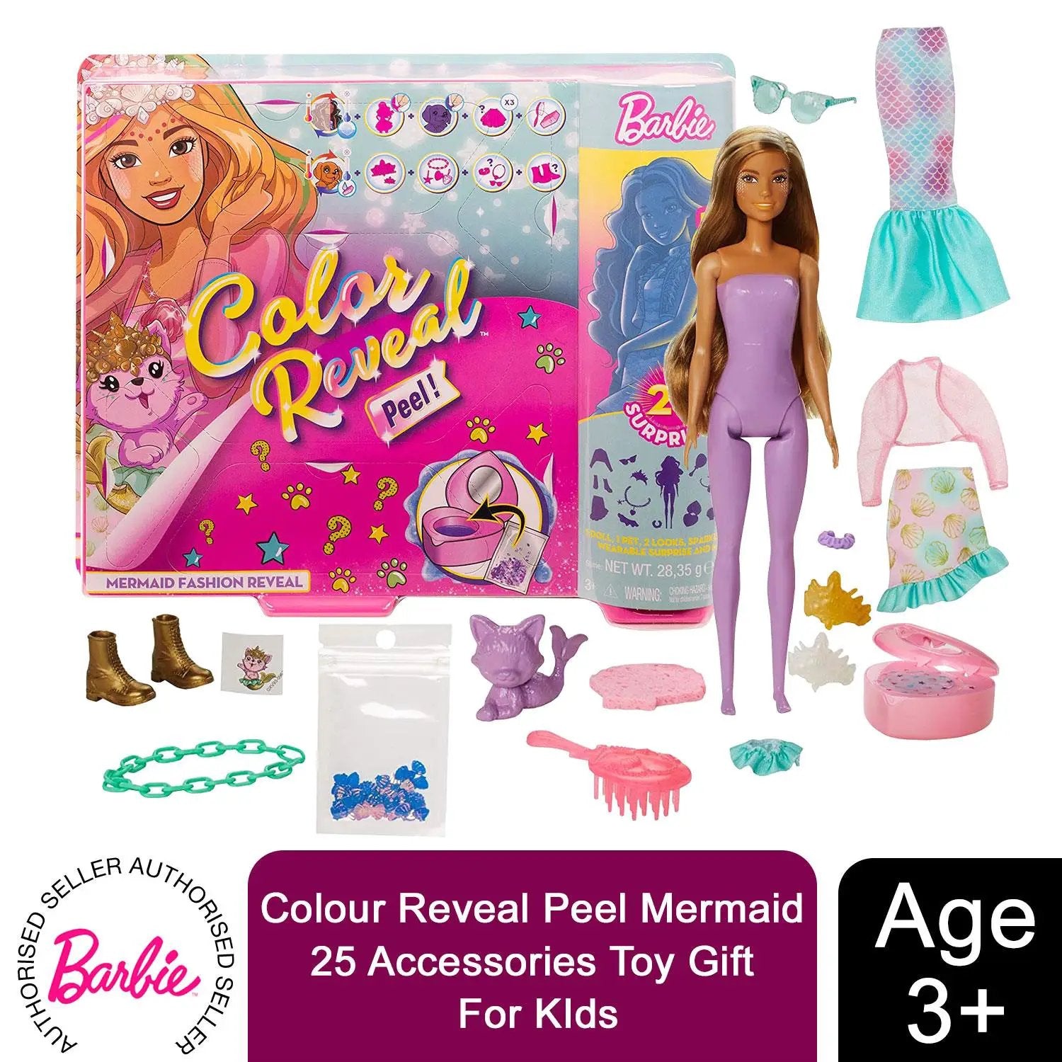 Barbie Doll Colour Reveal Peel Mermaid 25 Accessories Toy Gift For KIds GXV93 by Barbie