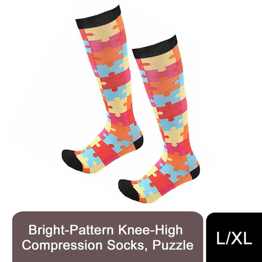 Flo Fashion Bright Pattern Knee-High With Nylon, Yarn & Spandex Compression Sock, Puzzle, L/XL by Flo