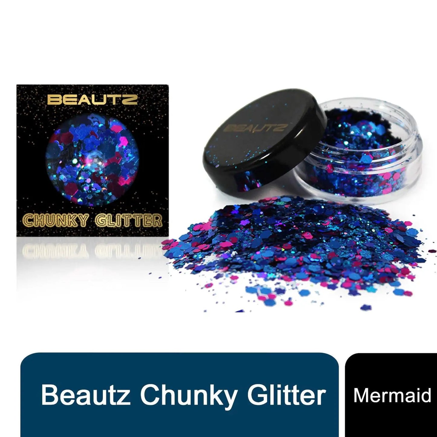 Beautz Chunky Glitter Available in 5 Varieties 10ml pot with 5g of Cosmetic Glit[Mermaid] by Beautz
