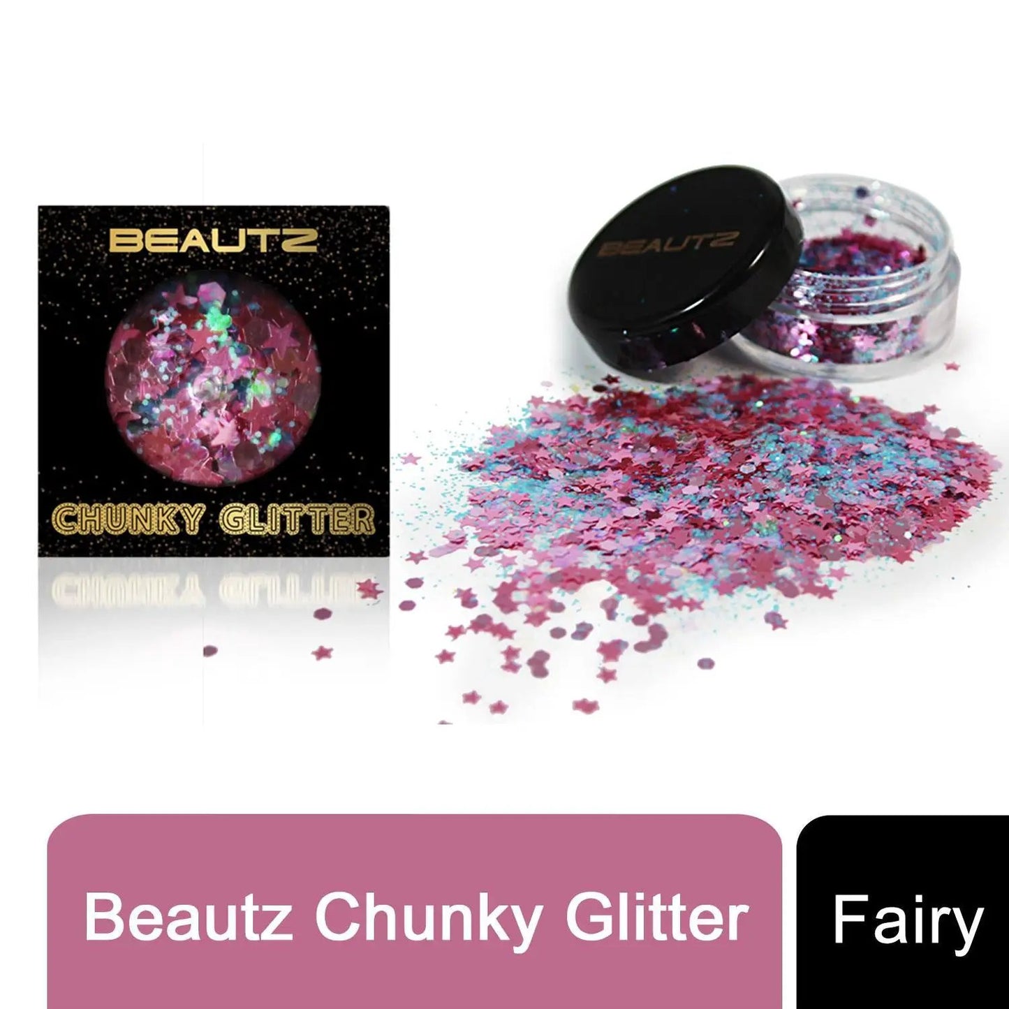 Beautz Chunky Glitter Available in 5 Varieties 10ml pot with 5g of Cosmetic Glit[Fairy] by Beautz