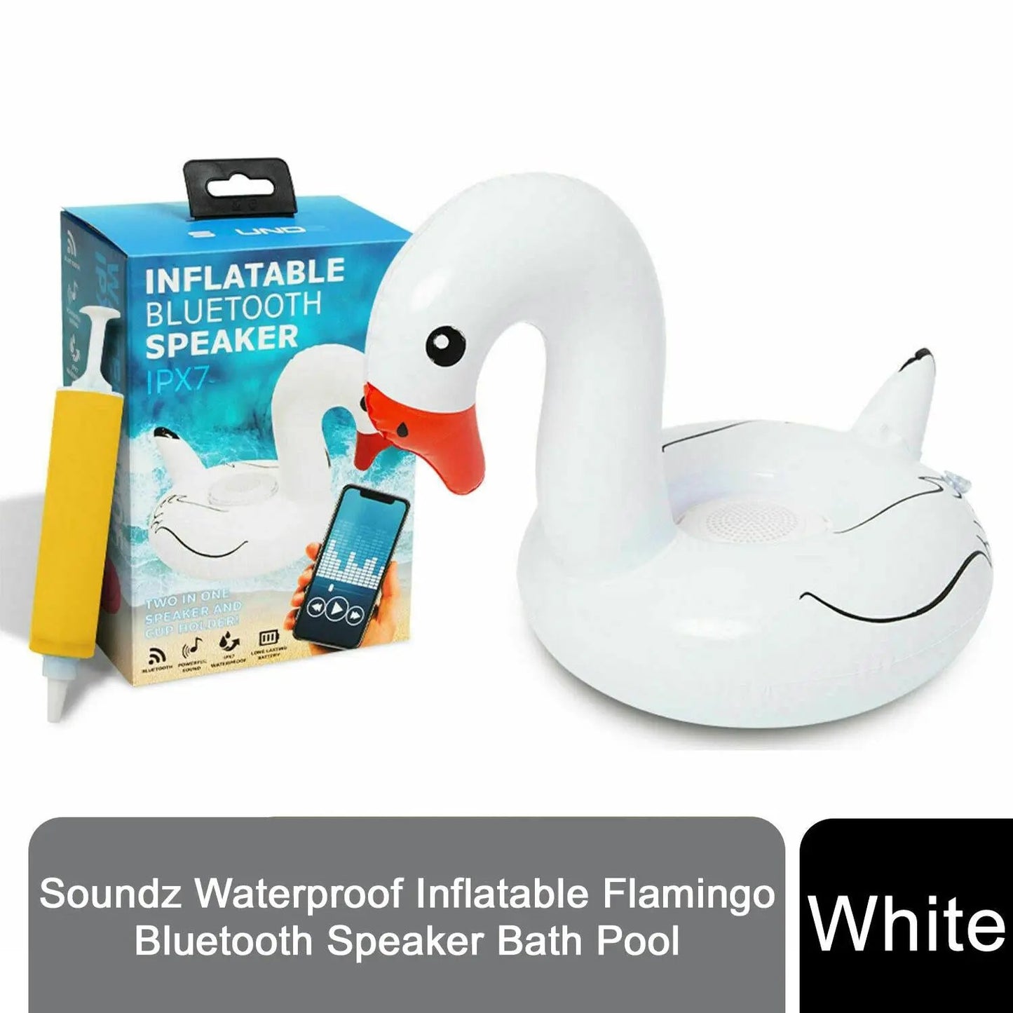Soundz Waterproof Inflatable Flamingo Bluetooth Speaker Bath Pool[White] by Aquarius
