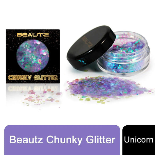 Beautz Chunky Glitter Available in 5 Varieties 10ml pot with 5g of Cosmetic Glit[Unicorn] by Beautz