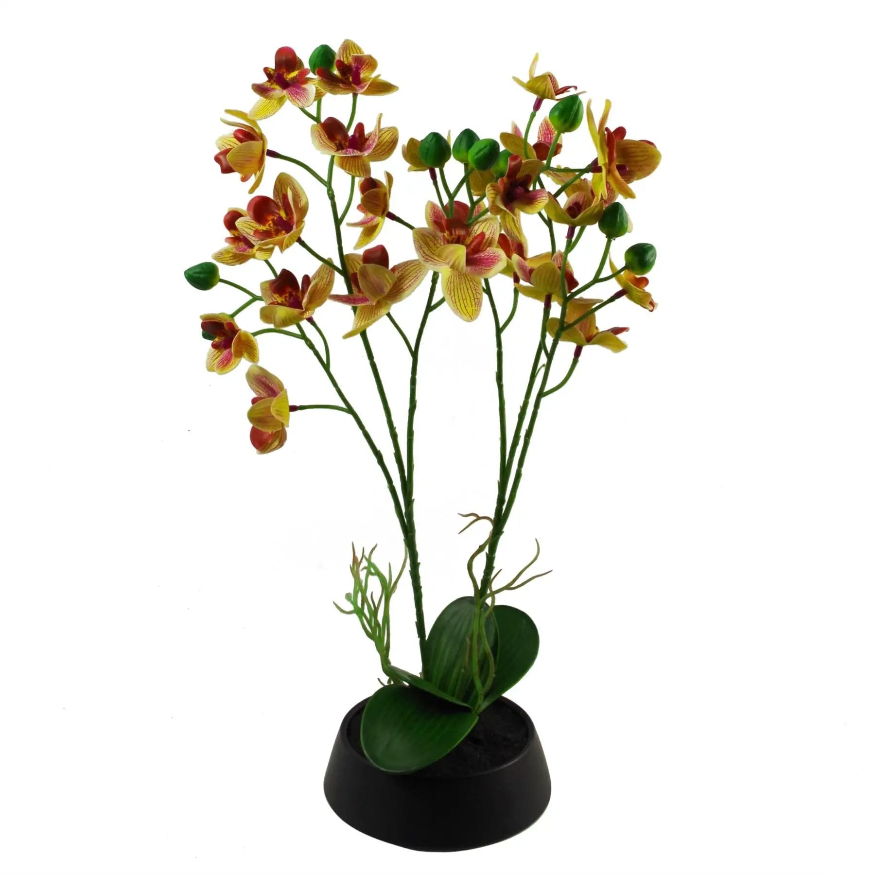 43cm Large Pink Yellow Artificial Orchid in Ceramic Planter by Leaf