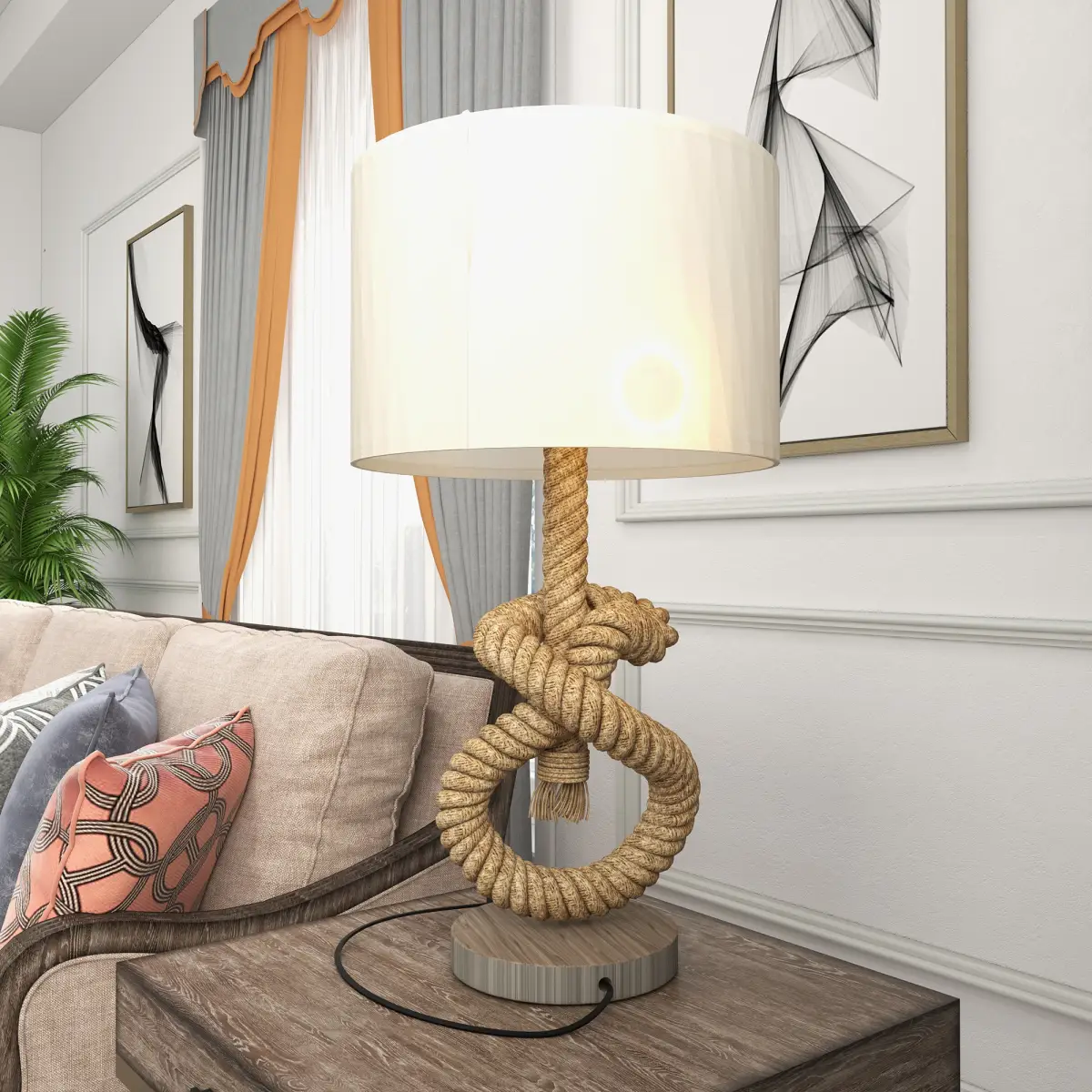 HOMCOM LED Nautical Table Lamp with USB Charging Port for Bedroom Living Room by HOMCOM