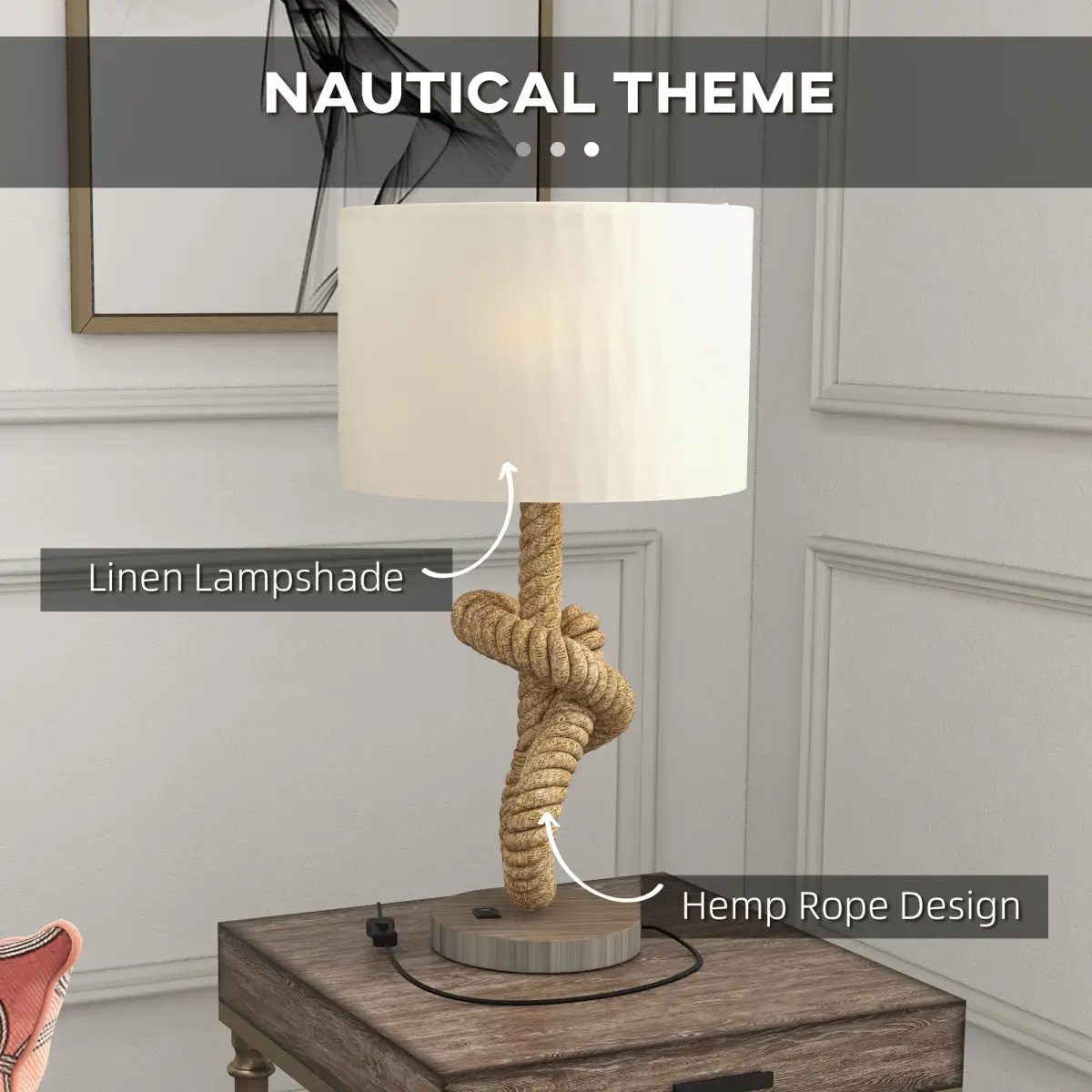 HOMCOM LED Nautical Table Lamp with USB Charging Port for Bedroom Living Room by HOMCOM