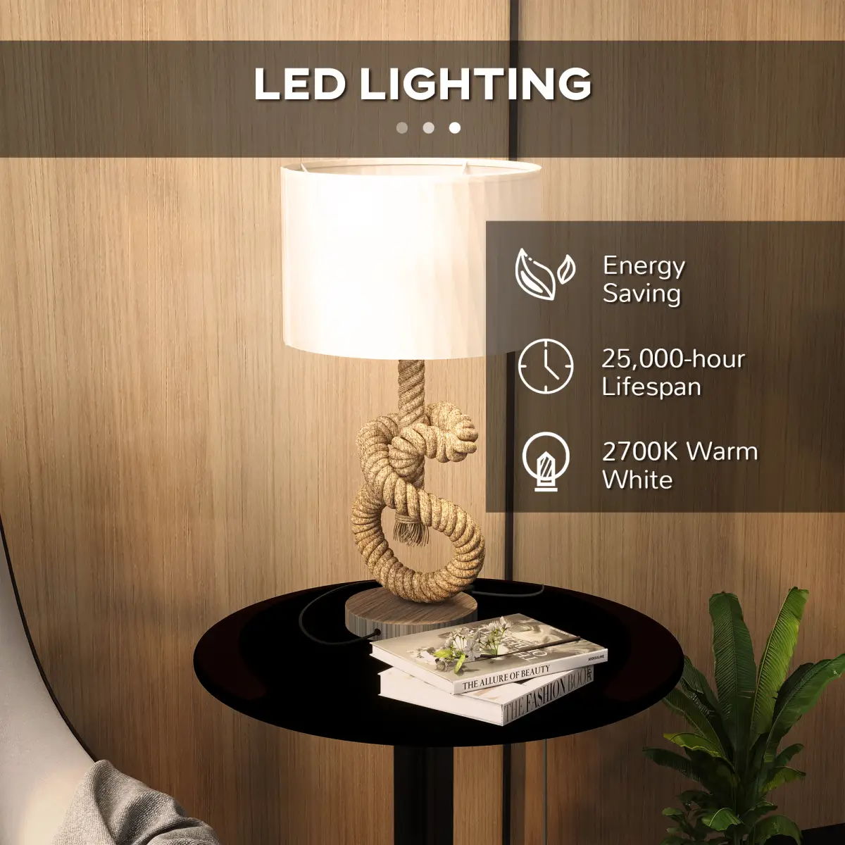 HOMCOM LED Nautical Table Lamp with USB Charging Port for Bedroom Living Room by HOMCOM