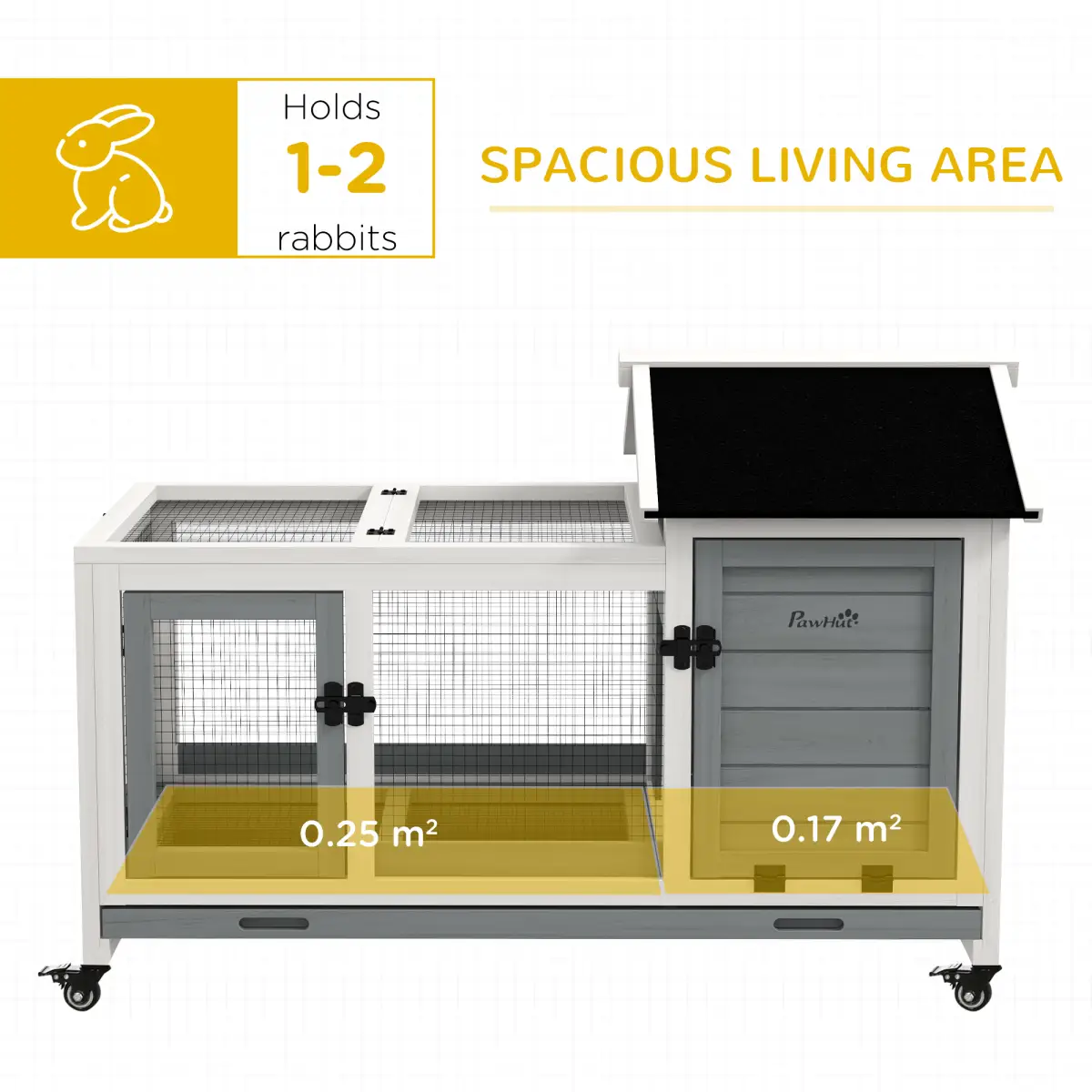 PawHut Wooden Rabbit Hutch, Small Animal House w/ Wheels, Removable Tray - Grey by PawHut