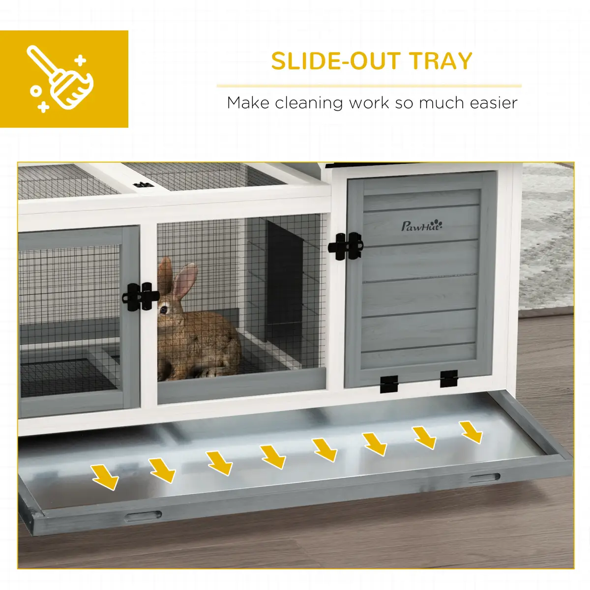 PawHut Wooden Rabbit Hutch, Small Animal House w/ Wheels, Removable Tray - Grey by PawHut