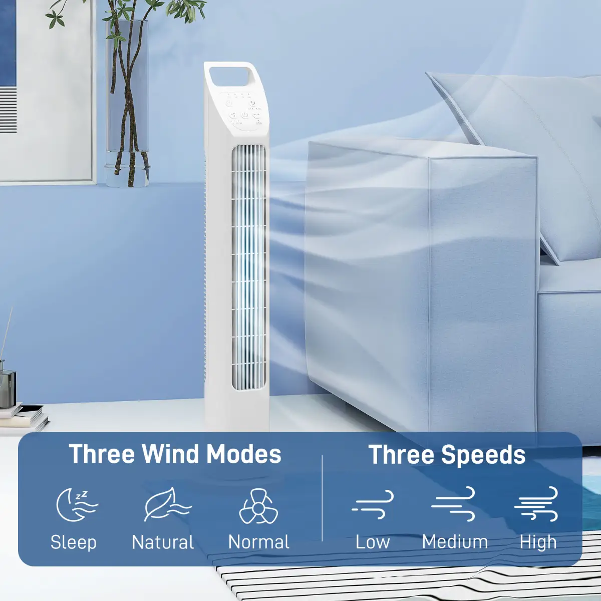 HOMCOM Oscillating Tower Fan Floor Fan with 4H Timer for Home Office White by HOMCOM