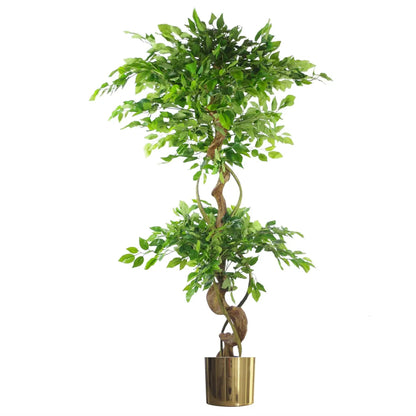 150cm Twisted Trunk Artificial Japanese Fruticosa Ficus Tree Gold Planter by Leaf