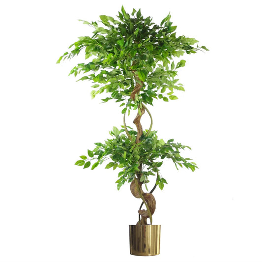 150cm Twisted Trunk Artificial Japanese Fruticosa Ficus Tree Gold Planter by Leaf