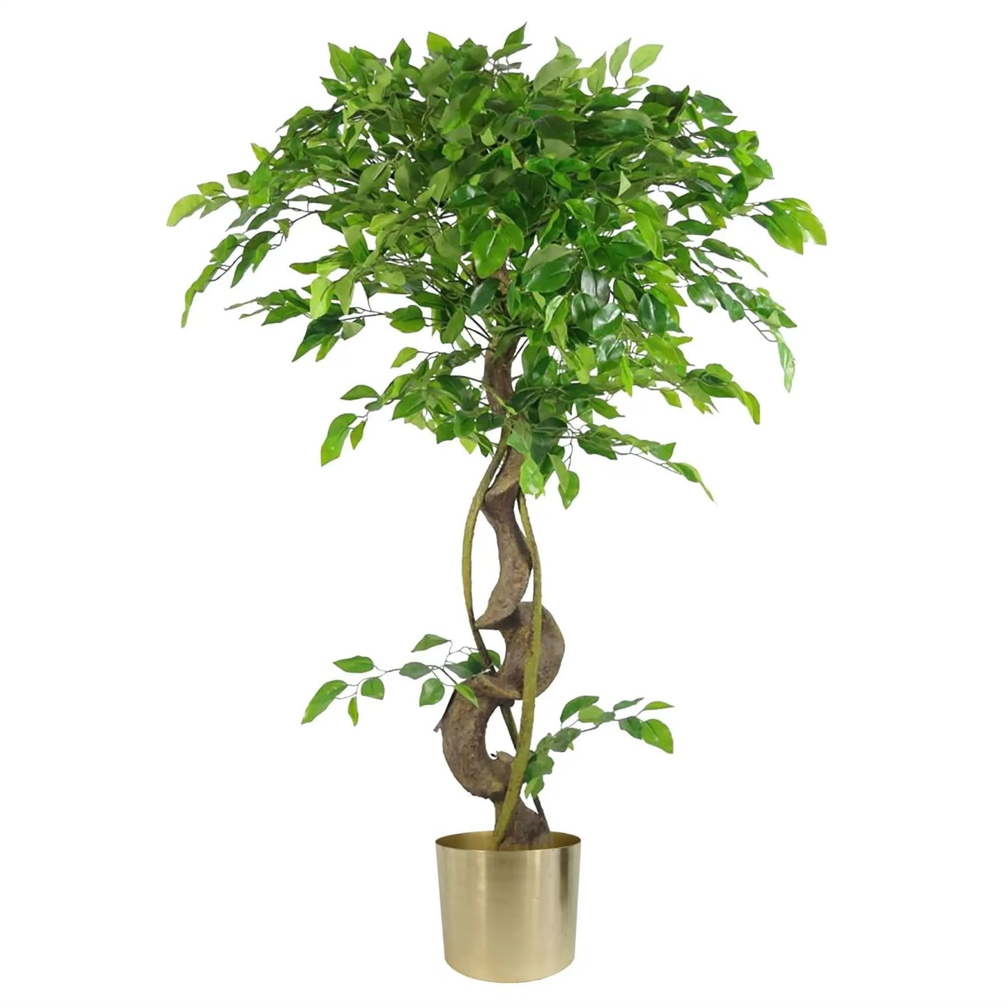 120cm Twisted Trunk Artificial Japanese Fruticosa Style Ficus Tree Gold Planter by Leaf