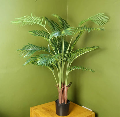 110cm Large Artificial Areca Palm Tree Potted in Black Pot by Leaf