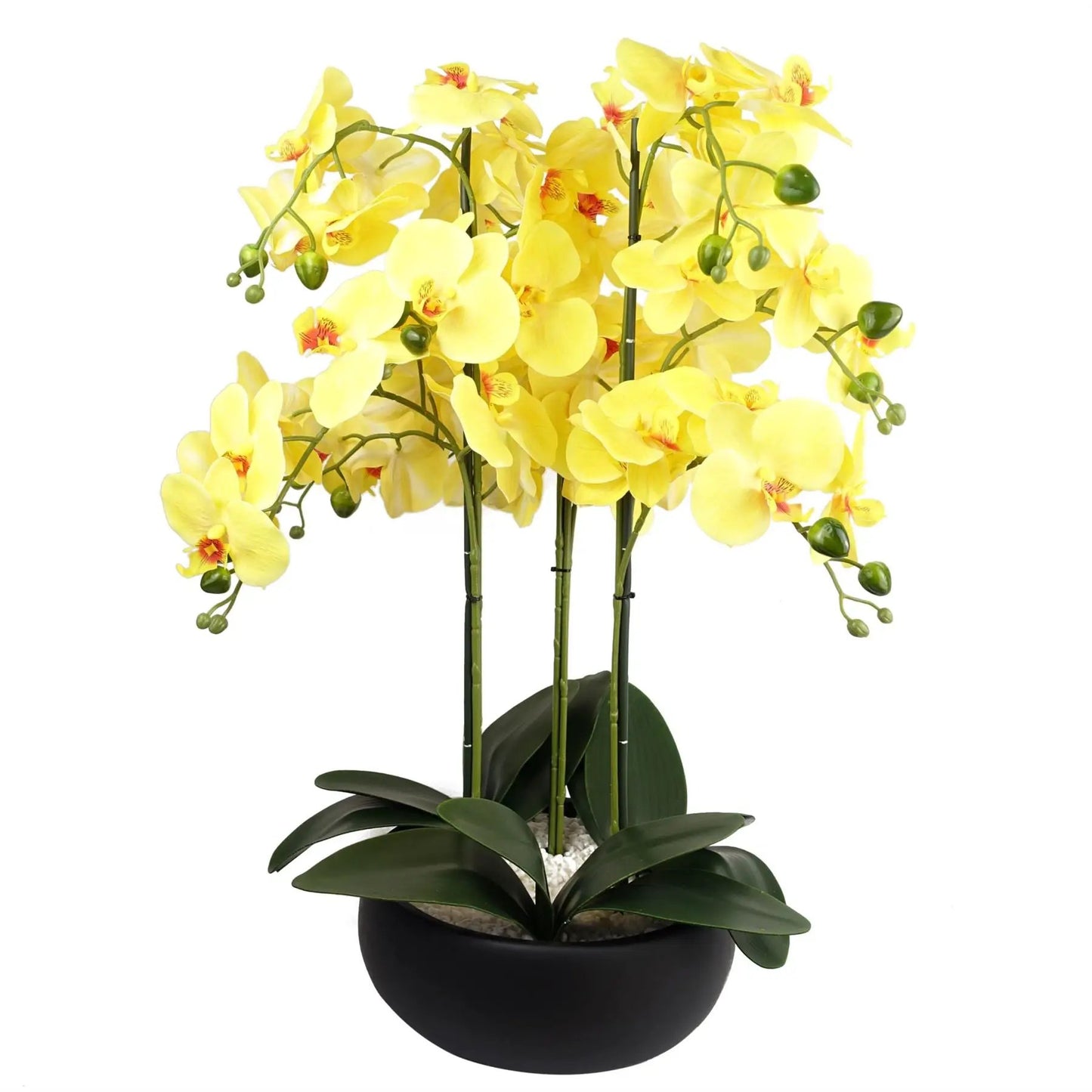60cm Orchid Artificial Yellow Black Ceramic Planter by Leaf