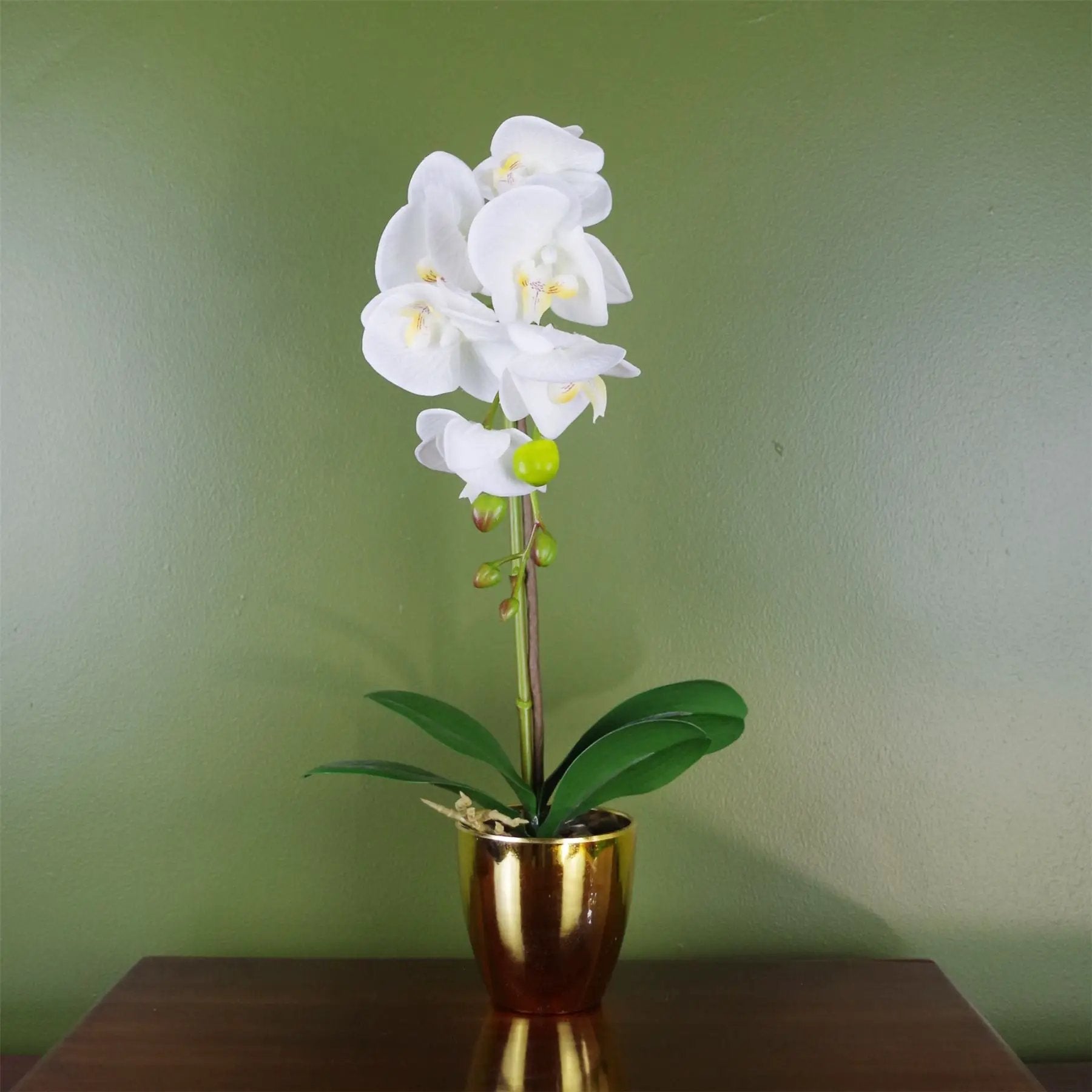 46cm Artificial Orchid White and Gold by Leaf