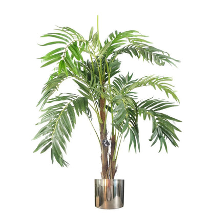 120cm Realistic Artificial palm tree with pot with Silver Metal Planter by Leaf