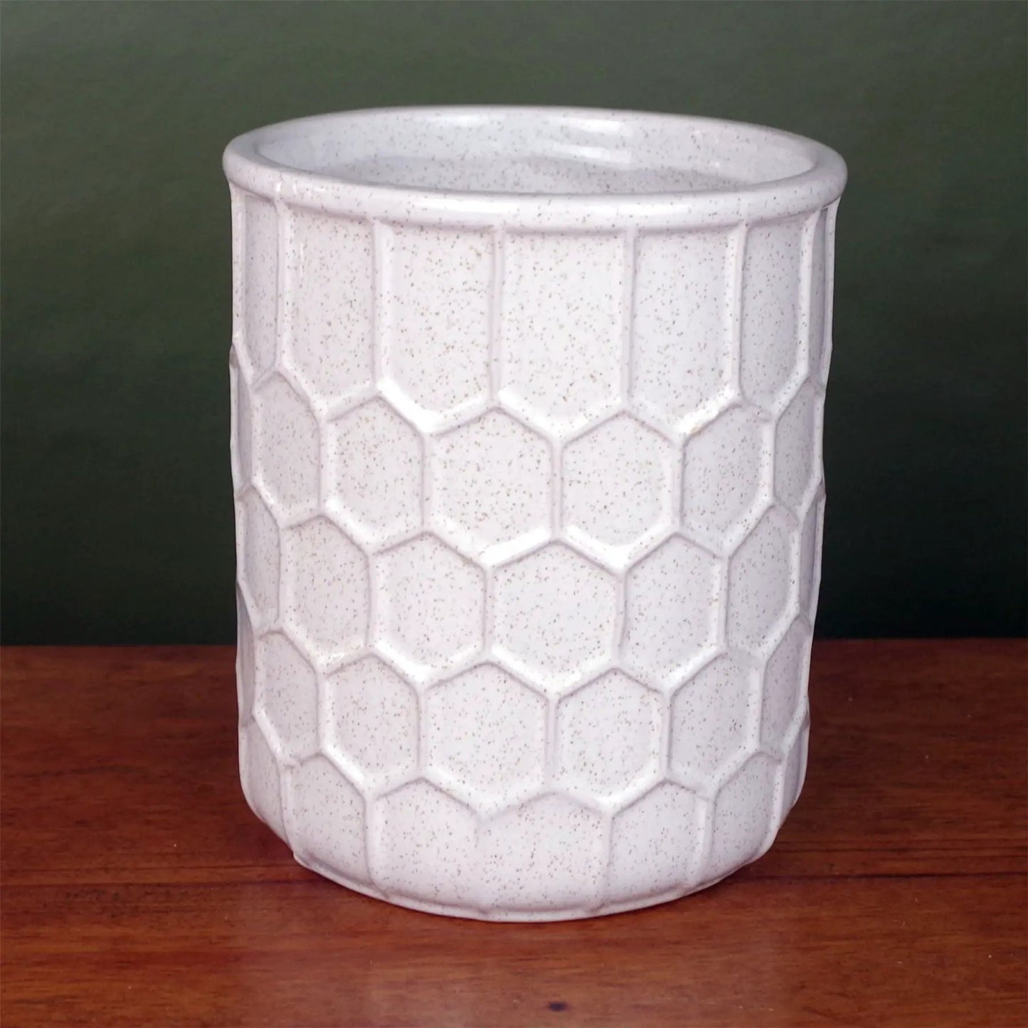 White Honeycomb Speckled Ceramic Planter Plant Pot by Leaf