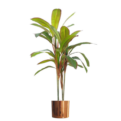 100cm Artificial Potted Dracaena Tropical Plant with Copper Metal Plater by Leaf