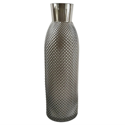 50cm Smoke Grey Diamond Tall Glass Vase by Leaf