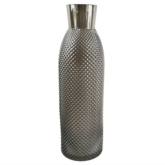 50cm Smoke Grey Diamond Tall Glass Vase by Leaf