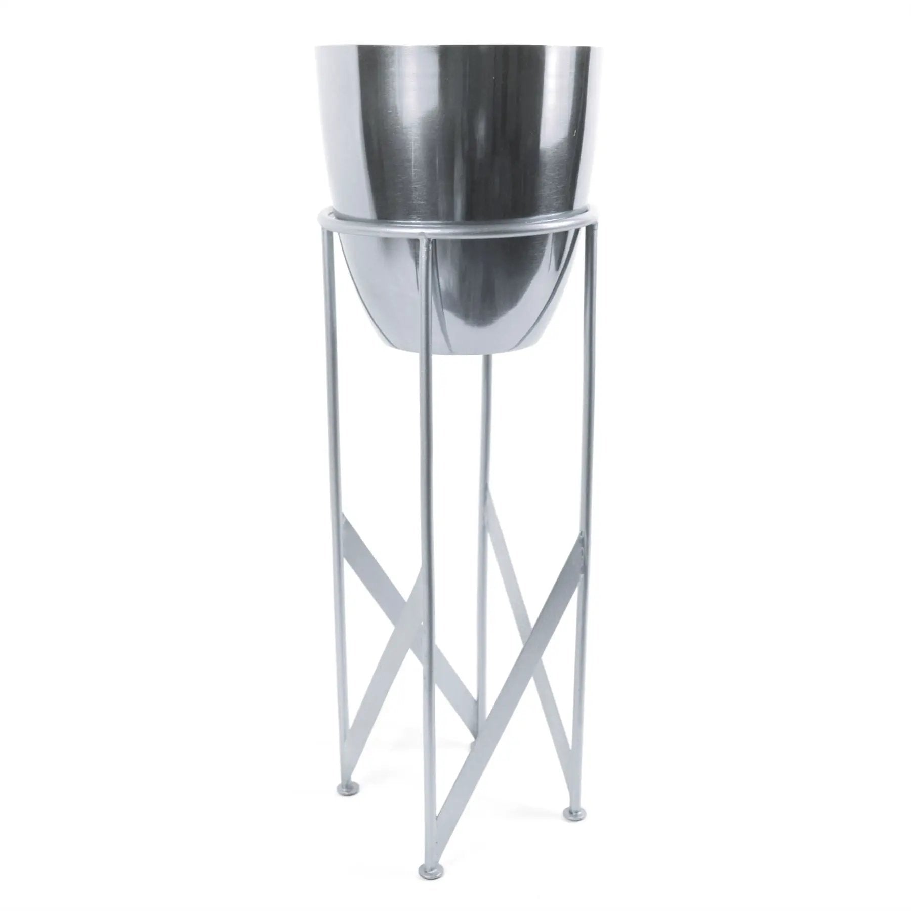 55cm Silver Planter with Matching Stand by Leaf