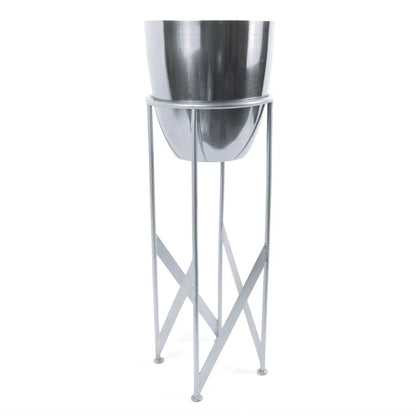 55cm Silver Planter with Matching Stand by Leaf