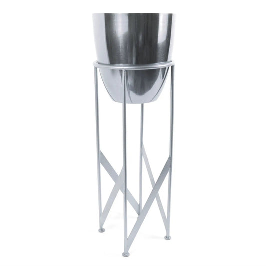 55cm Silver Planter with Matching Stand by Leaf